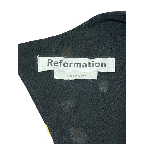 Reformation Wildflower Dress Vionnete Black Floral Puff-Sleeve Midi Size 2 NEW - Picture 6 of 11
